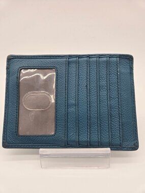 Teal Genuine Leather Card Holder Wallet ID Organizer Slim Pre-Loved